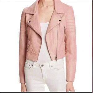 NWT Blank NYC Pink Faux Leather Moto Biker Jacket Zip Up Collared Mauve Sz L